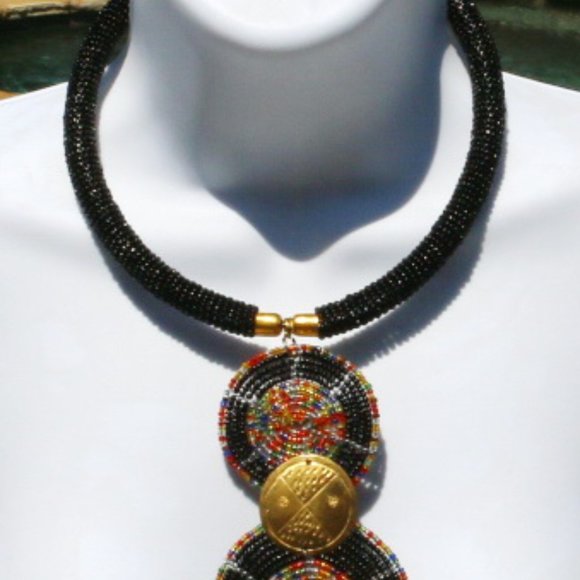 Handmade Boho Necklace Ethnic Seed Bead Black NWT - Picture 3 of 4